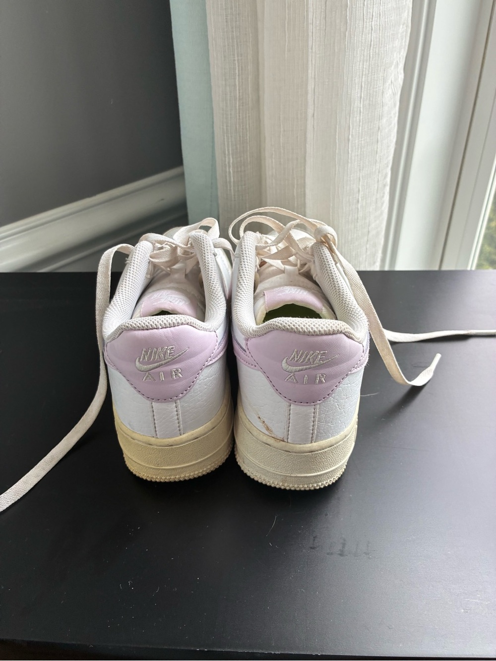 Nike Women’s Air Force One White Low-Top Sneakers with Light Purple Swoosh - Picture 4 of 6